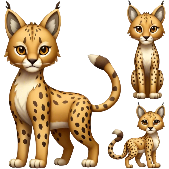 Cute realistic bobcat-lynx-cheetah-caracal-leopard-hybrid-Fakemon full body with patterns and markings emoji