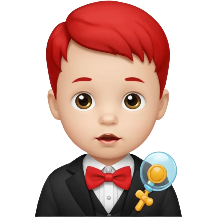 baby guy, with pacifier, wearing pastor custome, red bow tie emoji