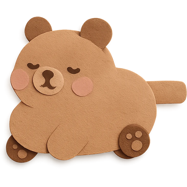 fluffy vacuum cleaner bear rolling adorably with tiny paw wheels, soft brown pastel, full-body emoji