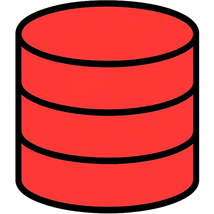 Red database icon, cylindrical data storage with horizontal lines, server storage symbol emoji