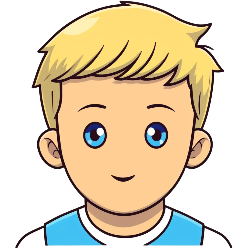 realistic portrait of a boy with blond hair and blue eyes emoji