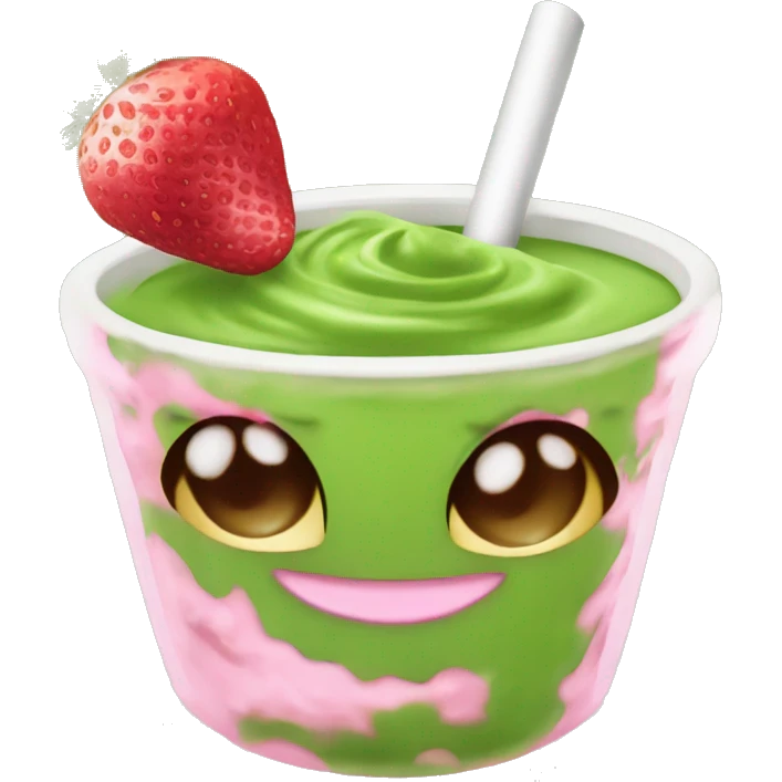 Matcha with strawberrys and a pink Straße emoji