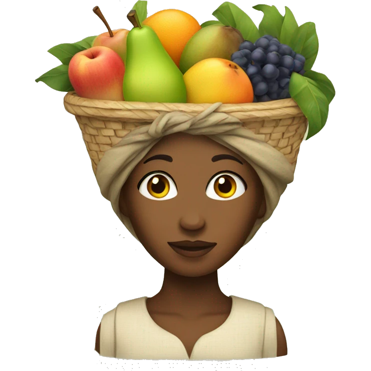 An African woman with a basket of fruits on her head emoji