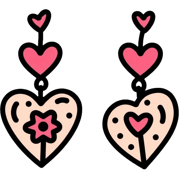 cute heart-shaped earrings with decorative elements emoji