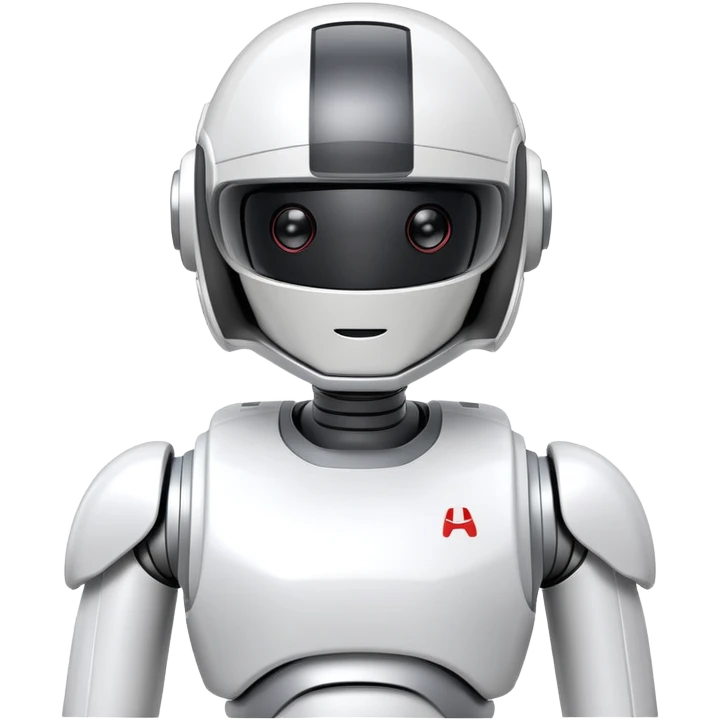 ASIMO robot, white humanoid robot by Honda with helmet-like head emoji