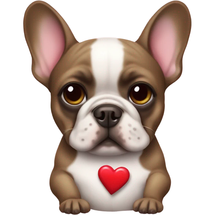 Frenchie holding love heart emoji