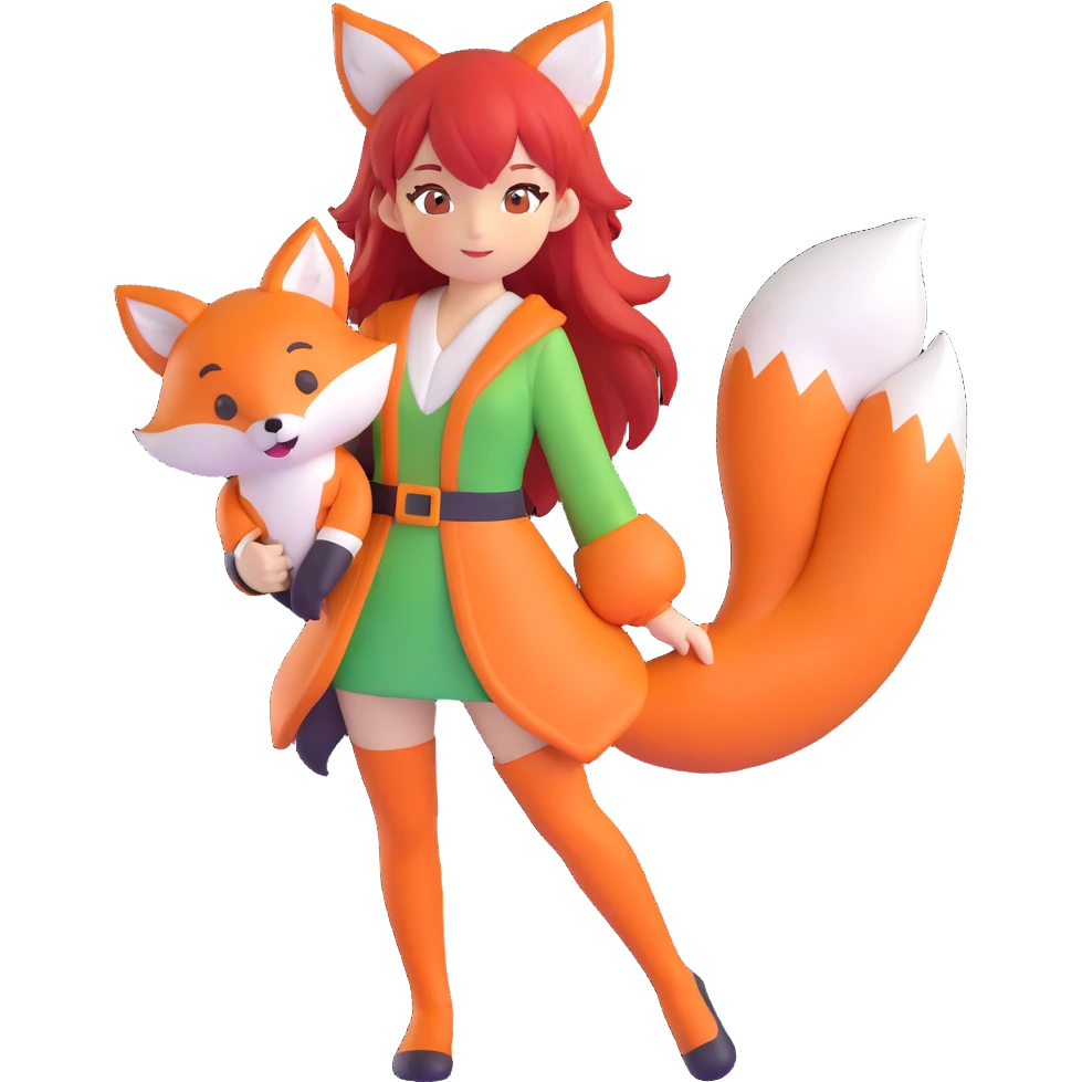 An anime girl with red hair in a fox costume emoji