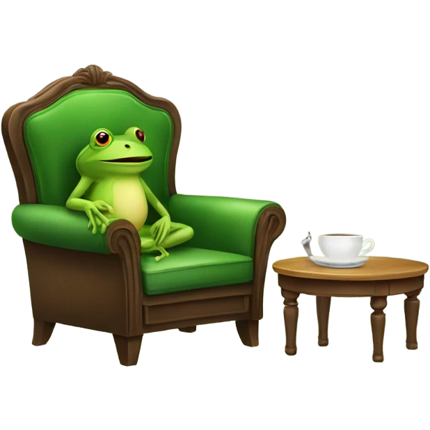 Furniture with a frog sitting on it sipping tea emoji