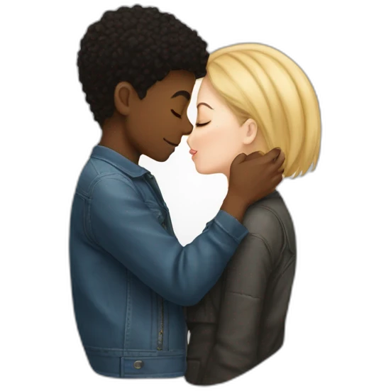 Black Boy with srk haircut smooching a white girl emoji
