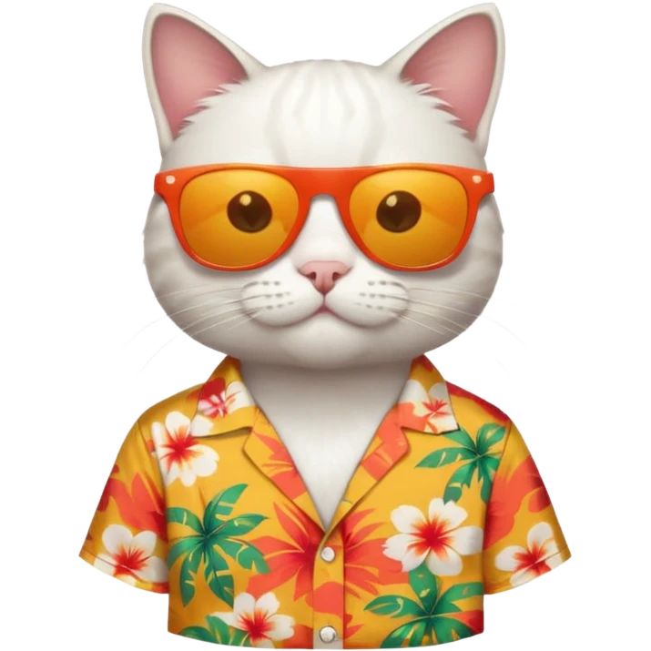 white Cat – relaxed with sunglasses and bright aloha shirt emoji
