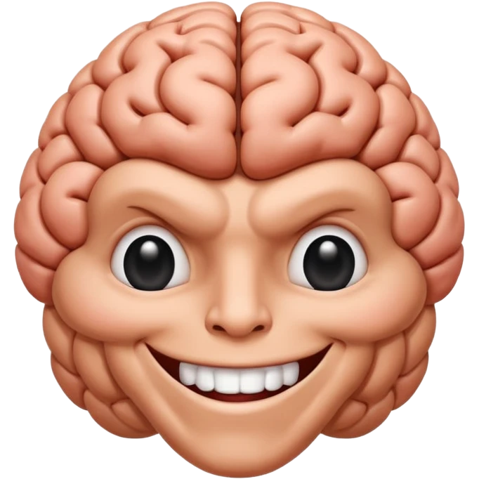 Un cerveau avec un immense sourire blanc, de beaux yeux noirs et des muscles emoji