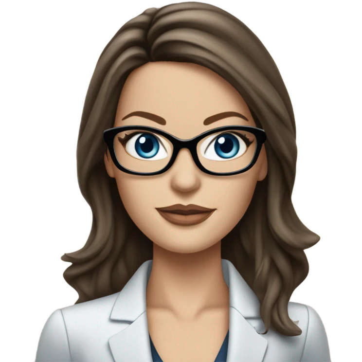 Lifelike Kate Beckinsale blue eyes wearing glasses in a business dress emoji