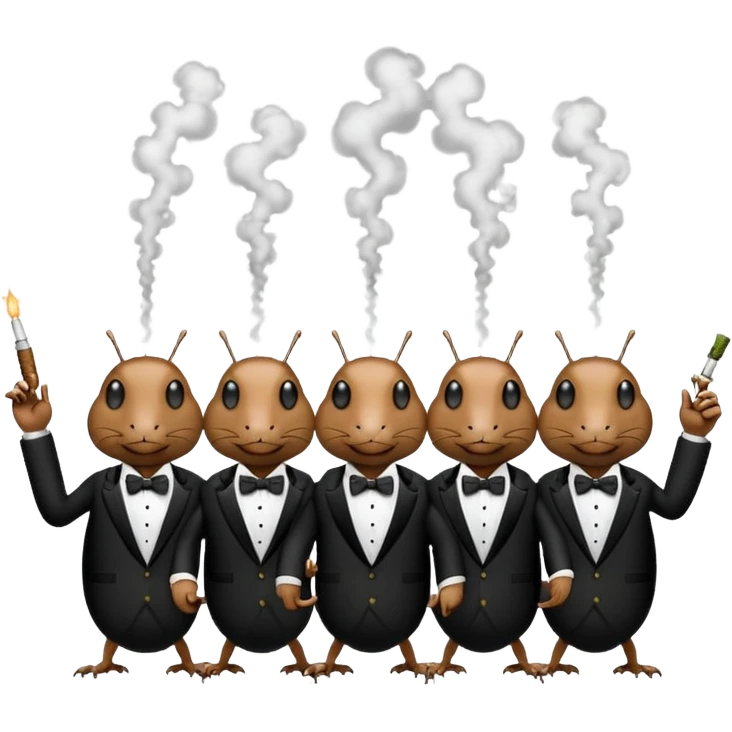 Friendly happy tuxedo family of smoking roaches emoji