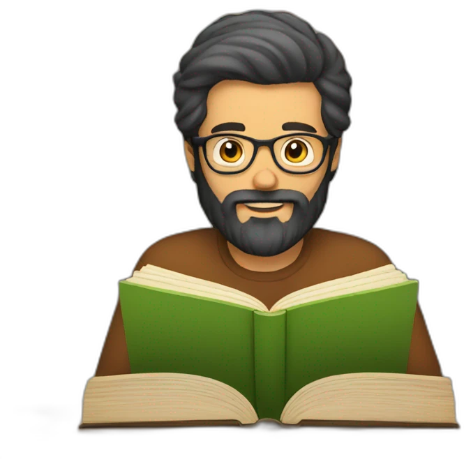 A man with beard and reading books emoji