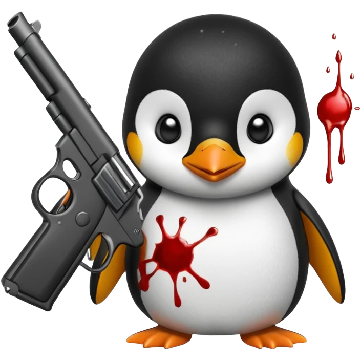 Penguin holding a gun and shooting a baby penguin emoji