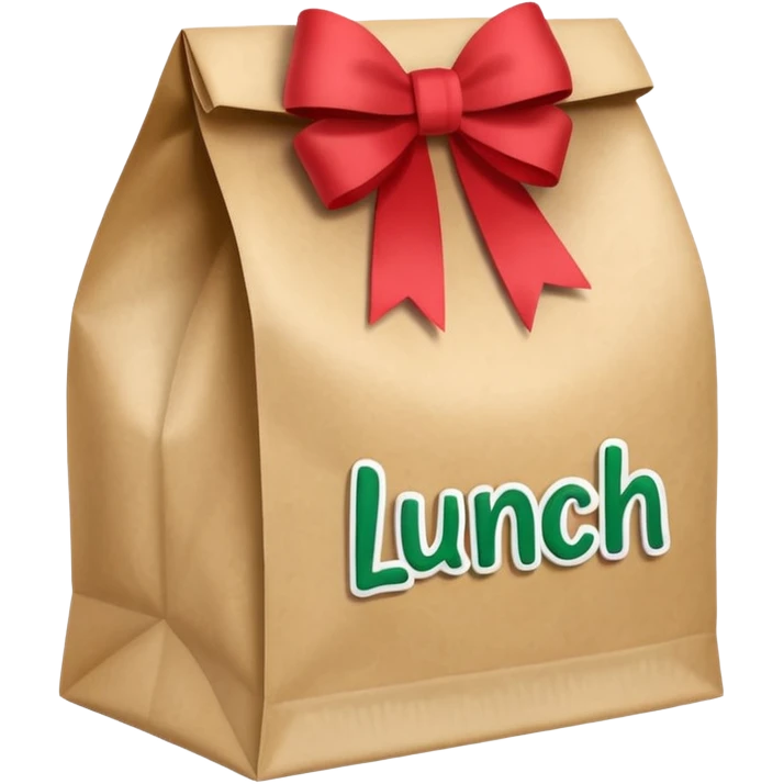 christmas paper lunch bag with the word lunch on it and a bow emoji