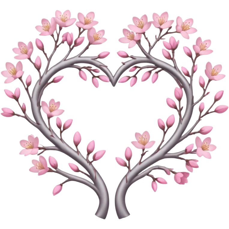 heart entwined with sakura branches and subtle silver details emoji