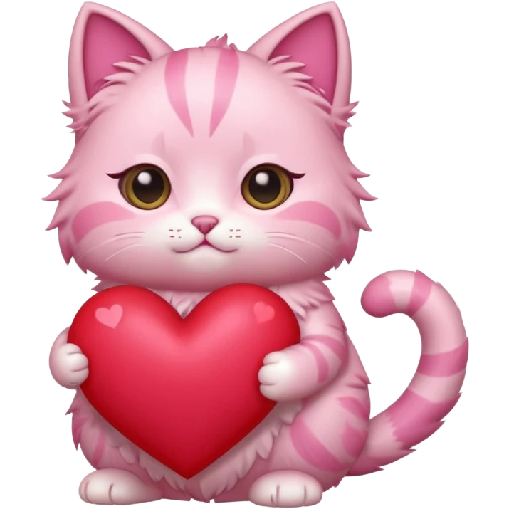 chibi anime pink cat holding a big heart emoji