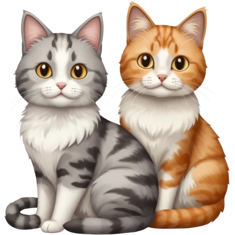 a very fluffy grey and white cat sitting with 2 other cats emoji