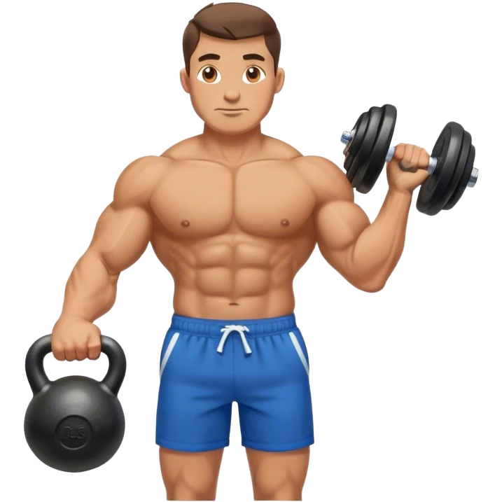 buff man with blue shorts holding kettlebell emoji
