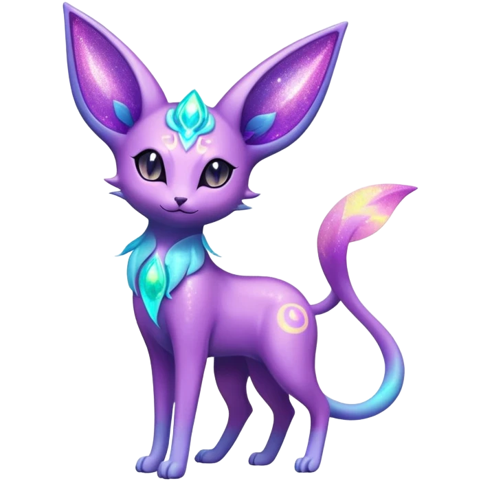 Shiny Exotic Nebulae Tropical Colorful Neon-colored Glittery Ethereal Sparkly Espeon-Amaura-Aurorus-Fakémon-hybrid-creature (full body)  emoji