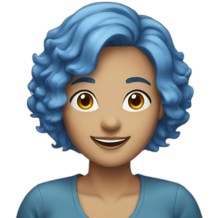 Woman with short blue hair smiling emoji
