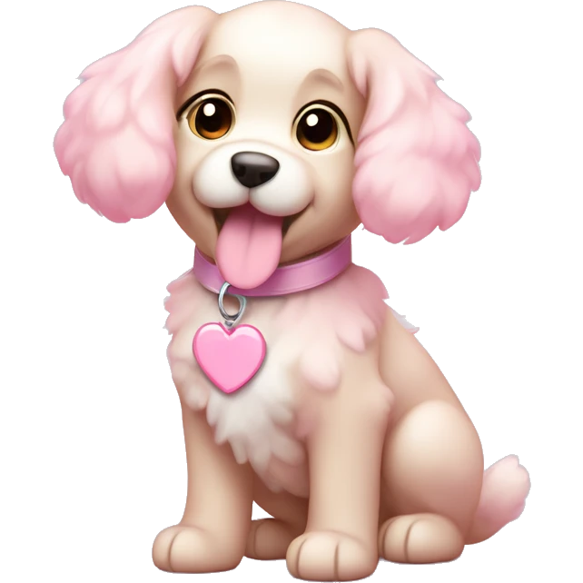 Dog "A pastel pink puppy with fluffy glowing fur, oversized floppy ears, and a collar with a shiny heart-shaped tag that radiates soft light." emoji
