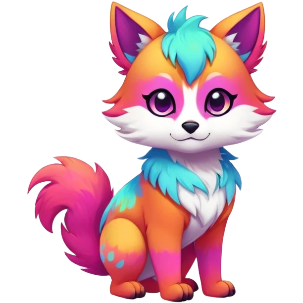 Anime-styled adorable Neon-colored multi-colored cool Falvie-Fionbri-creature-fursona, full body, with random markings emoji