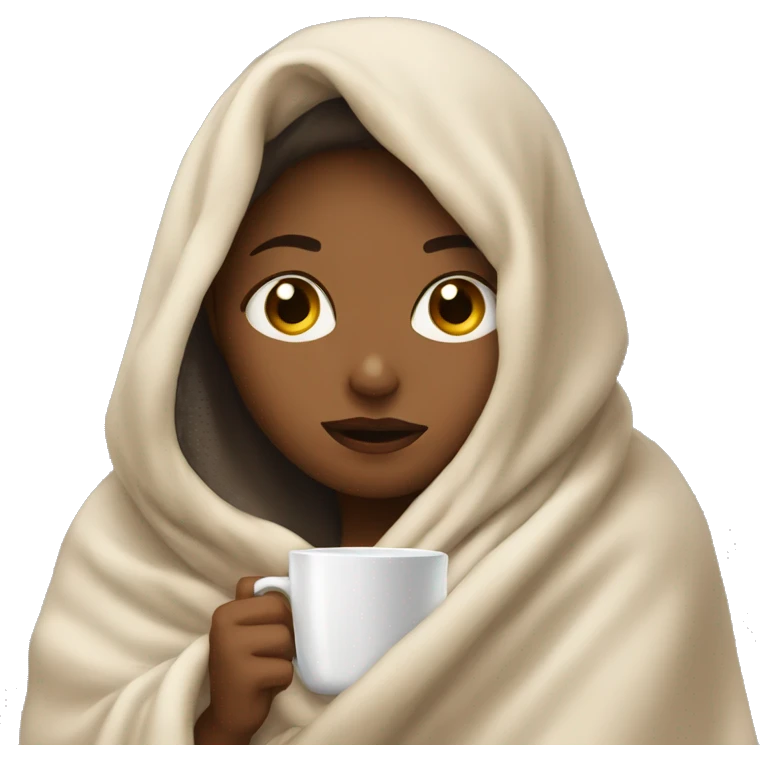girl inside a blanket sipping coffee eyes closed emoji
