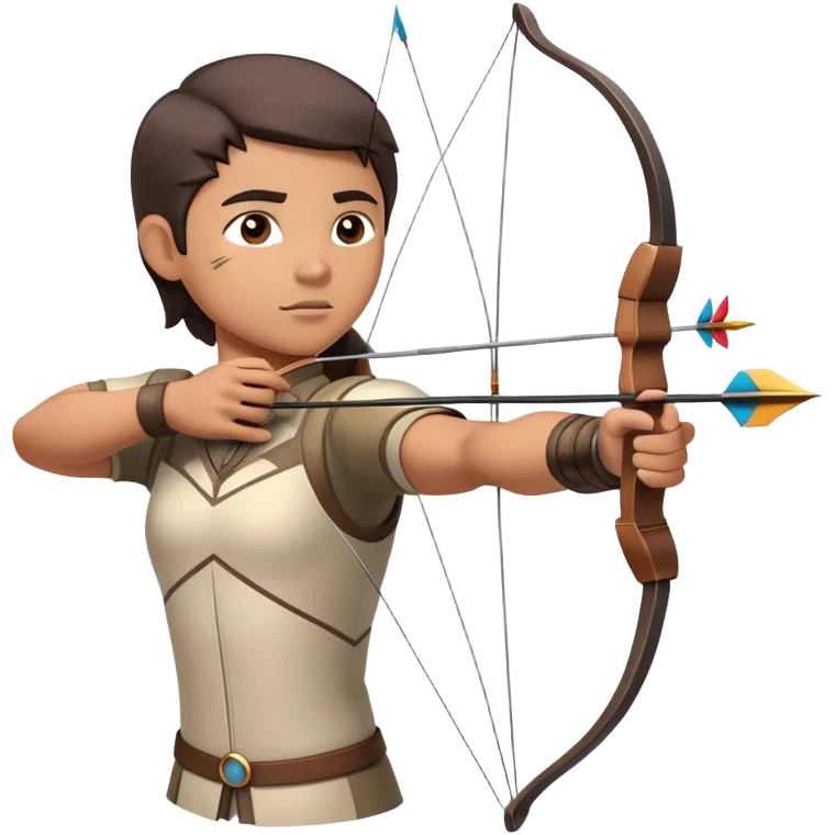An archer drawing a bow and aiming an arrow at a target, with perfect focus and precision. The target is visible in the background, featuring concentric rings. The scene captures the concentration and skill involved in archery, emphasizing the elegance and accuracy of the sport. emoji