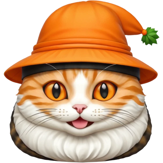 happy cat wearing a hat made out of sushi emoji