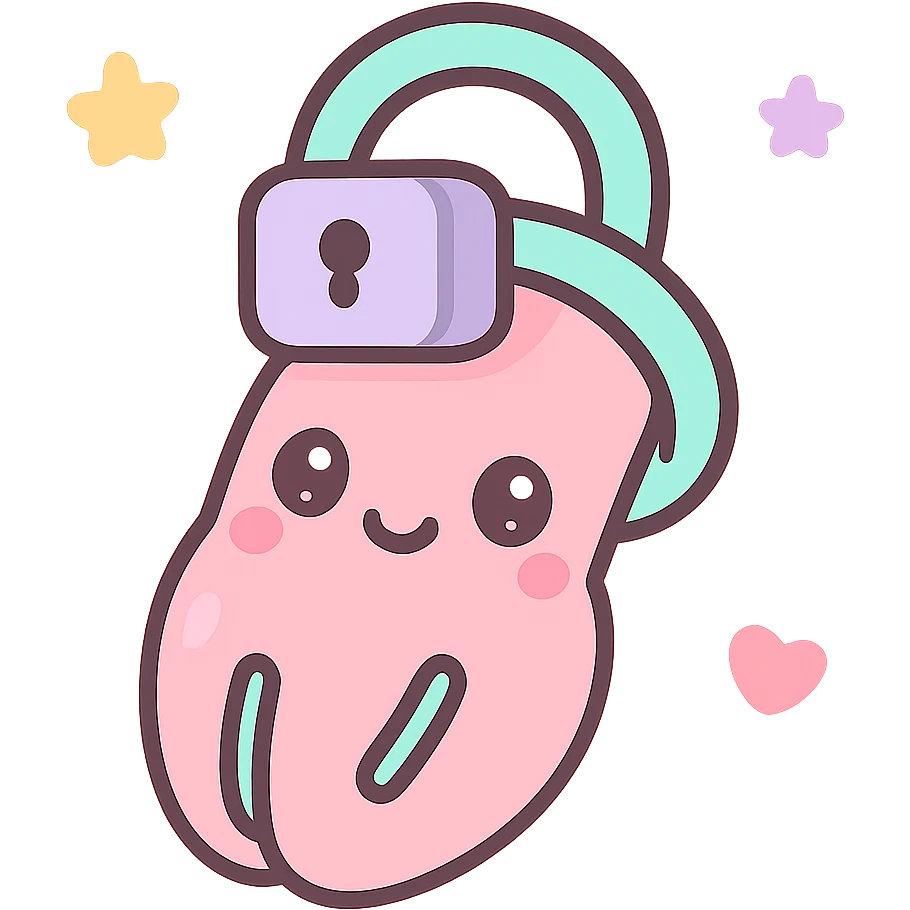 A cartoonish chastity cage, colorful and playful, with a whimsical design. emoji