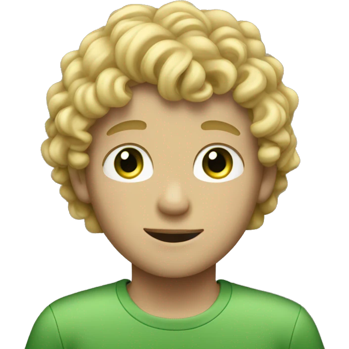 Curly boy with blonde hair and green eyes  emoji