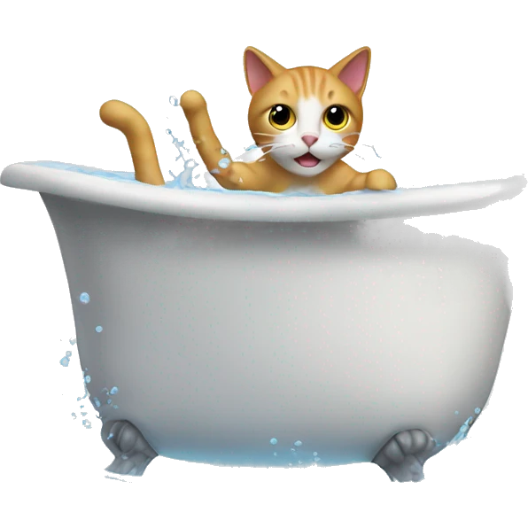 cat jumping outside of a bath filled with water  emoji