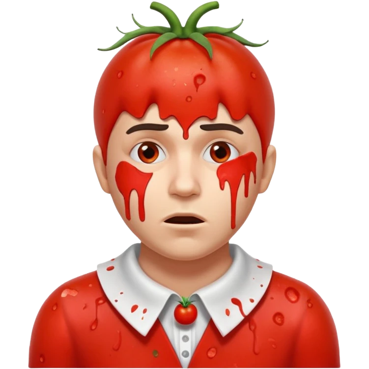 failed stage performer portrait, head and shoulders only, tomato splatters on face, embarrassed expression, torn theater costume collar, dramatic stage makeup, comedy tragedy vibe, 3D cartoon, mobile game icon style, clean background, no text, no watermark
 emoji