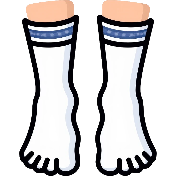 bottom view of feet wearing white athletic socks showing soles with texture pattern emoji