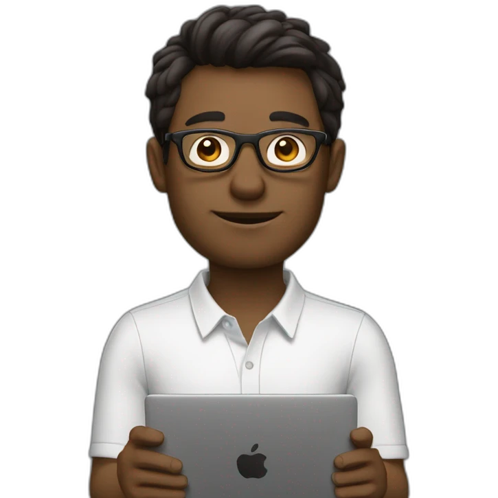 man with laptop in front, round glasses, dark brown hair emoji