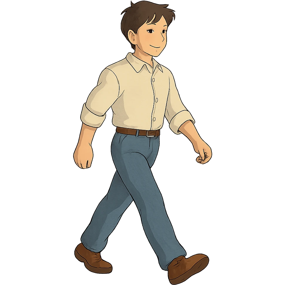 ghibli style man, walking emoji