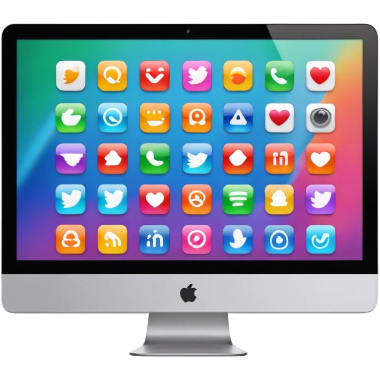 Emoji style iMac screen displaying app icons in grid emoji