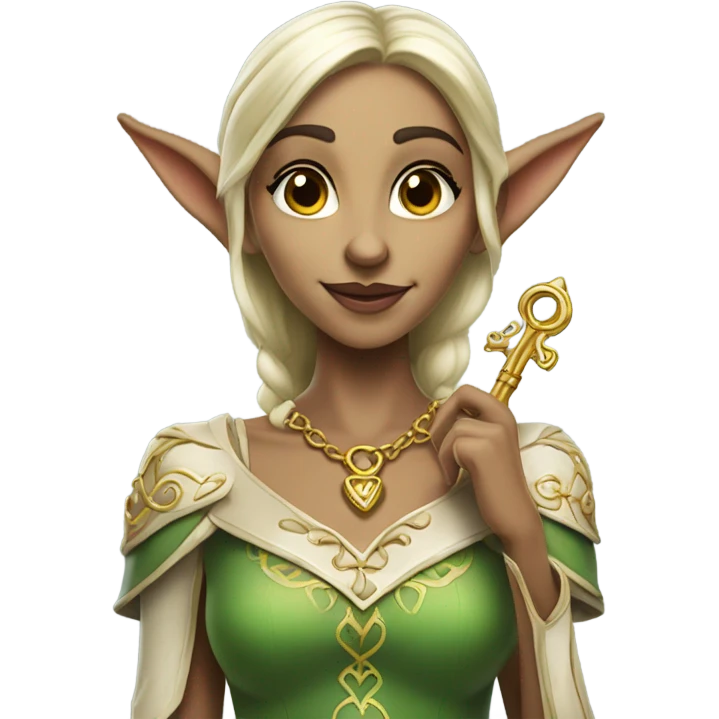 an elf woman login holding a big key emoji
