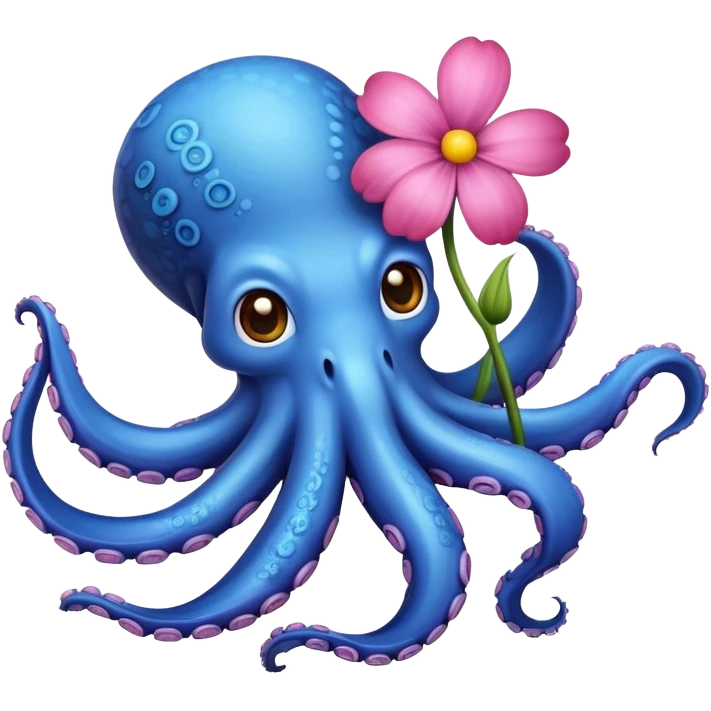 blue octopus with flower emoji