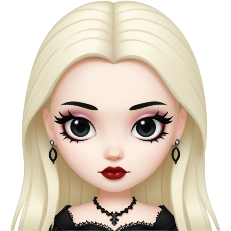 pretty bratz baddie, pale skin, black hair, gothic style emoji