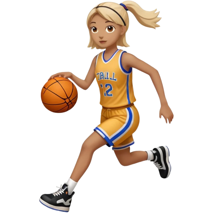full body basketball girl, September theme back to ball, wearing a jersey, holding a basketball, with a sporty bag emoji