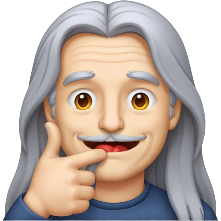 Emoji biting thumb with long gray hair emoji
