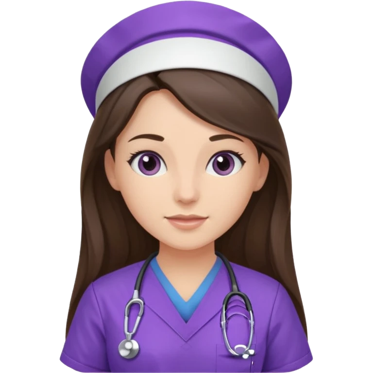 pretty brunette nurse with long hair in purple scrubs emoji