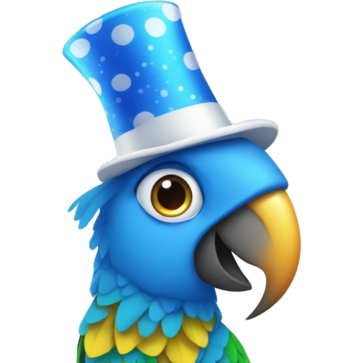 A blue parrot with white spots on its head in a New Year's hat  emoji