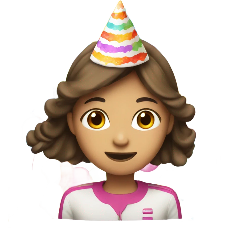 Half Asian brown haired girl with birthday hat on celebrating  emoji