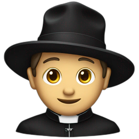 Don Bosco in a black priest suit using a biretta hat emoji