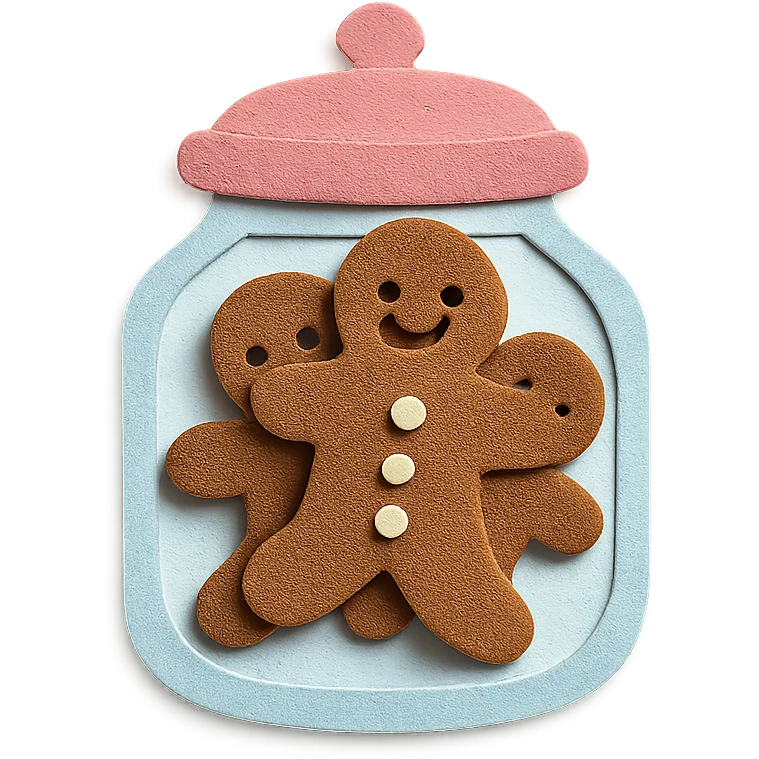 glass cookie jar, pink lid, gingerbread cookies, isolated emoji