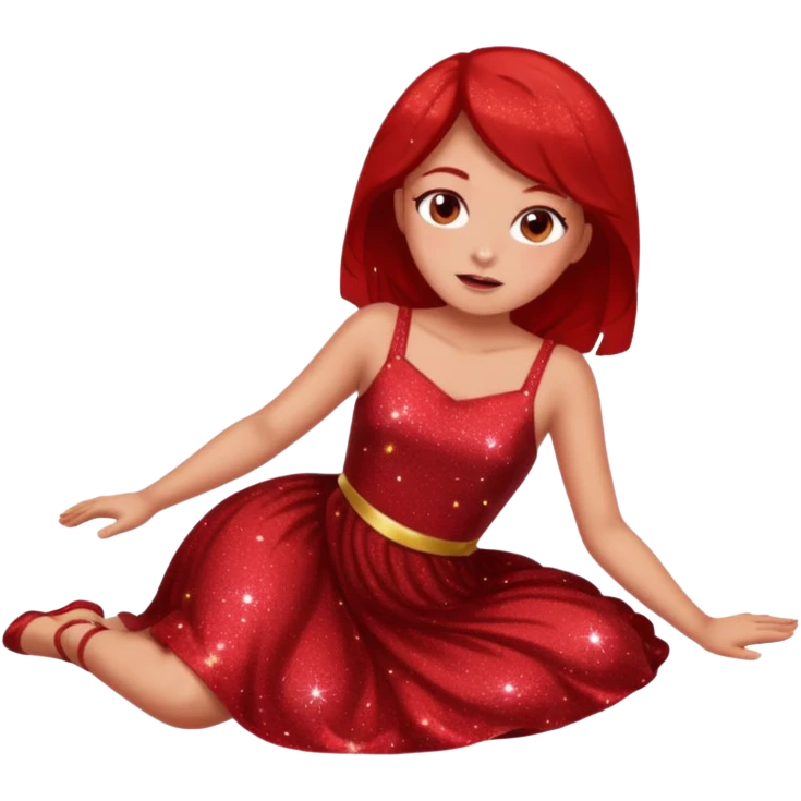 red glitter girl with eyes lying on the floor emoji
